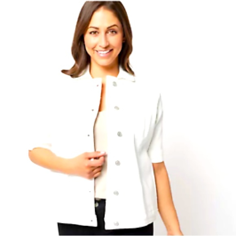 Denim & Co. Easy Stretch Elbow-Sleeve Denim Jacket (White, Size 2X)